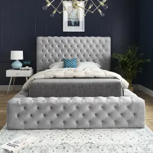 DS Living Cambridge Upholstered Soft Touch Grey Plush Velvet Bed Frame 6FT