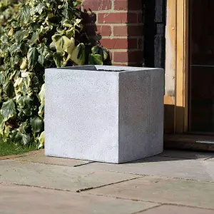 Primrose Grey Cube Handmade Fiberstone Indoor Outdoor Planter 40cm