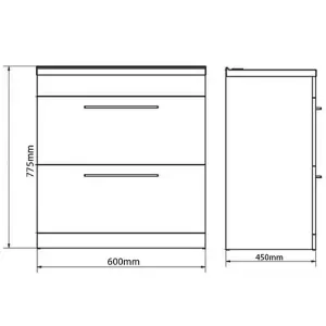 Bathroom 2 Drawer Floor Standing Vanity Unit with Basin 600mm Wide - Silver Oak  - Brassware Not Included