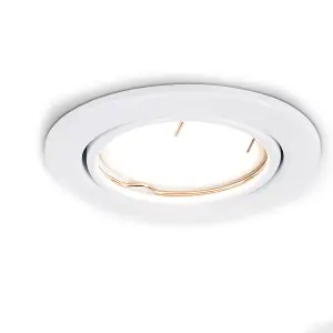 ValueLights Downlight Tiltable Fire Rated White Ceiling Light Fitting 10 Pack With Cool White Bulbs