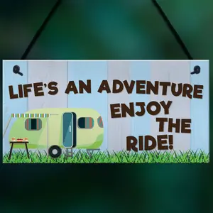 Red Ocean Funny Chic Lifes An Adventure Inspirational Hanging Sign Caravan Camping Holiday Plaque Gift