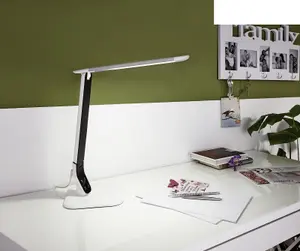 Table Desk Lamp White Steel Black Plastic Touch On/Off Bulb LED 6W Included