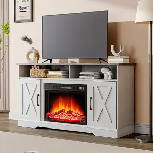 Electric Fire Suite Black Fireplace with White TV Stand Surround Set with Timer and Remote Control Fire Size 24 Inch