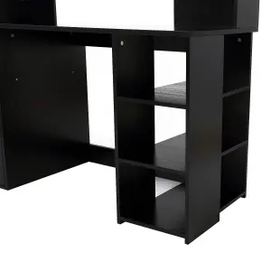 HOMCOM Multi-Storage & Workstation Desk Table Storage Shelves Home Office Black