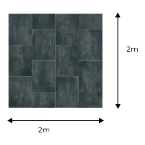 Precut Dark grey & blue Slate Tile effect Sheet vinyl, 4m²