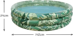 Kids Inflatable Jungle Leaf Print Paddling Pool for Children Toddlers, 148cm Width, 34cm Height, Tropical Adventure Ages 2+