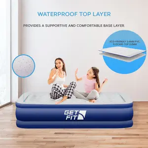 Get Fit Air Bed With Built In Electric Pump - Single Size Blow Up Bed Free Pillow - Elevated Inflatable Air Mattress - Navy/White