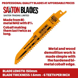 Saxton S610DFP 150mm Professional Range Reciprocating Saw Blade Demolition Bi-Metal 8% Cobalt Pack of 5