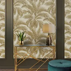 Belgravia Palm Tree Gold Luxury Heavyweight Vinyl Wallpaper Modern Contemporary