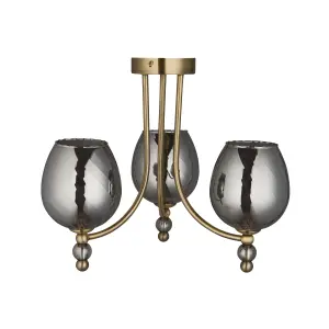 Carla Glass & steel Antique brass effect 3 Lamp LED Ceiling light