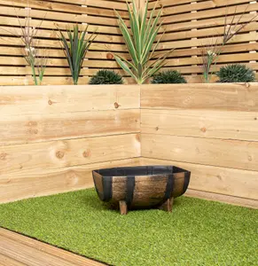 25cm Medium Plastic Oak Barrel Effect Garden Patio Decorative Trough Planter