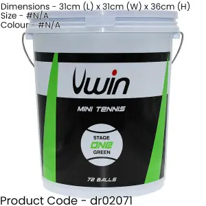 Bulk Pack Tennis Ball Bucket - 72x Stage 1 Green Training Balls - Premium Court