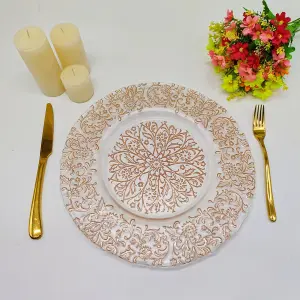 Neel Blue Charger Plates for Table Decoration - Royal Rose Gold Design - Pack of 12