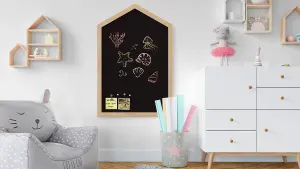 ALLboards Magnetic Chalkboard House Hut Shape Form with Wooden Frame 90x60cm, Magnetic Chalkboard Chalk for Kids, Kinder Room