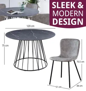 Hallowood Furniture Cullompton Large 120cm Round Table with 4 Light Grey Leather Effect Chairs