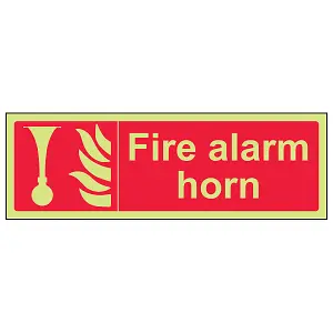 Fire Alarm Horn Equipment Sign - Glow in the Dark - 300x100mm (x3)