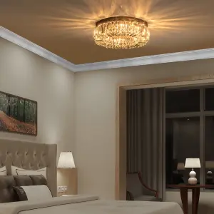 HOMCOM Crystal Ceiling Light Modern Chandeliers for Living Room Bedroom Silver