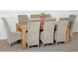 Dakota 182 x 92 cm Chunky Oak Large Dining Table and 8 Chairs Dining Set with Montana Grey Fabric Chairs