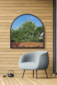 MirrorOutlet Arcus - Black Metal Framed Arched Wall Garden Mirror 39" X 39" (100CM X 100CM)