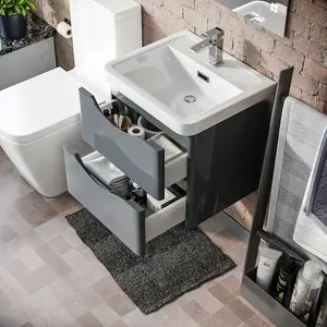 Nes Home Merton 500mm Wall Hung Vanity Basin Unit & Square Rimless Close Coupled Toilet Grey