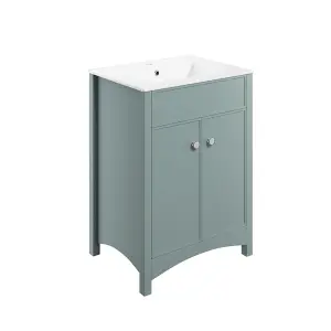 Exbury Sea Green Ash Freestanding Vanity unit & basin set (W)610mm (H)835mm