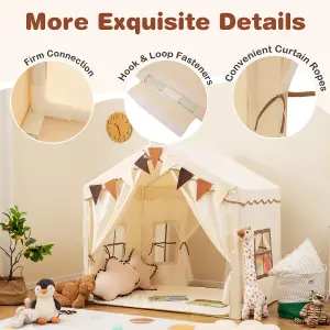 COSTWAY Kids Play Tent with Mat Indoor Toddler Teepee House 2 Opening Doors