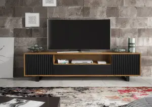 Blackridge TV Unit 200cm Oak & Black Fluted - Creative Furniture