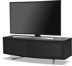 Centurion Supports Caru Gloss Black Beam-Thru Remote Friendly "D" Shape Design up to 65" TV Cabinet