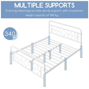 Yaheetech White 4ft6 Double Metal Bed Frame with Sparkling Star Design Headboard and Footboard