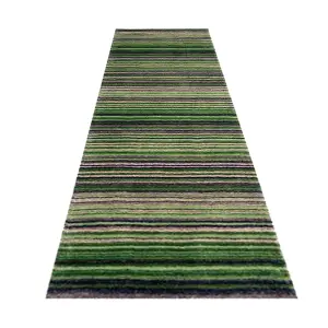 Handmade Easy to Clean Modern Striped Green Wool Rug for Living Room & Bedroom-200cm X 285cm