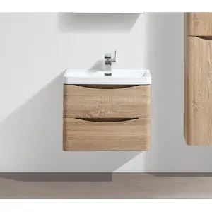 Stanhope 600mm Single Bathroom Vanity with Integrated Stone Basin Light Oak