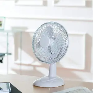 9inch Lightweight Desk Fan Portable 2 Speed Low Noise Oscillation Powerful Airflow Adjustable Tilt 3 Years Guarantee White