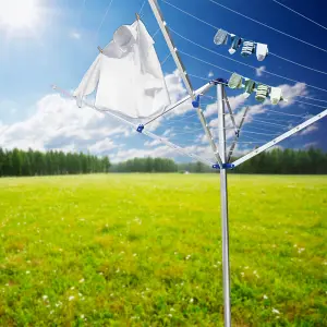 4 Arm 50M Aluminium Rotary Airer Washing Line With Garden Outdoor Laundry Drying Folding Clothes Dryer