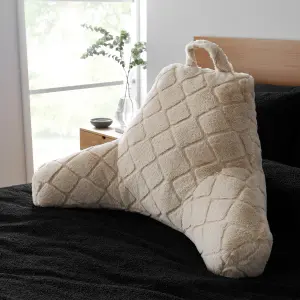 Catherine Lansfield Cosy Diamond Faux Fur High Back Cuddle Cushion Back Rest Natural