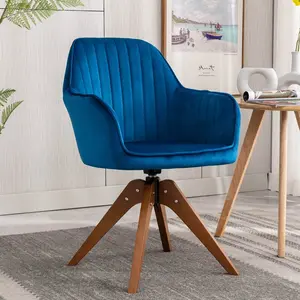 Upholstered Swivel Dining Chair Blue Velvet