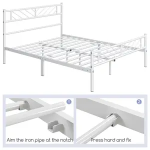 Minimalist Metal Slatted Bed Platform with Arrow Design Headboard White / Double (4'6)