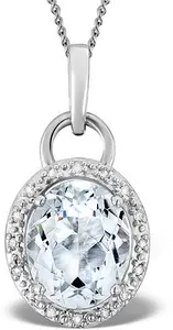 Aquamarine 2.69Ct And Diamond 9K White Gold Pendant Necklace