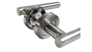 Door Handles T Bar Straight Lever on Rose Latch & Hinges - Satin