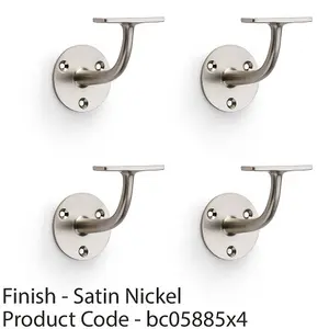 4 PACK - Heavy Duty Stair Handrail Bannister Bracket Arm - Satin Nickel 82mm Proj Holder