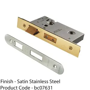 Satin Steel Locking Bathroom Door Sashlock Latch - Radius Forend 76mm Deep