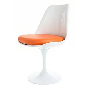 White Tulip Dining Chair with Orange PU Cushion