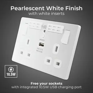 BG Evolve USB Double Switched Socket, Wi-Fi Extender, Pearlescent White