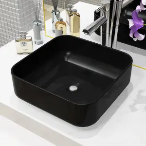 Berkfield Basin Ceramic Square Black 38x38x13.5 cm