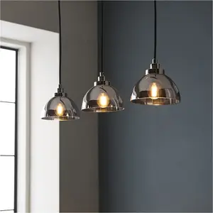 Hanging Ceiling Bar Pendant Light - Bright Nickel Plate & Mirrored Glass - 3 X 7W LED E14