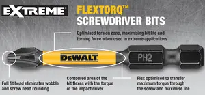 2X Dewalt 25 Piece Impact Extreme PH2 Phillips Screwdriver Bit Set FLEXTORQ Case