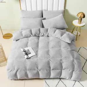 Teddy Fleece Duvet Cover set Light Grey / Super King - 2 Standard Pillowcases