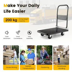 Costway Folding Push Cart Dolly Rolling Flatbed Luggage Cart W/ 360 Swivel Wheels 200kg