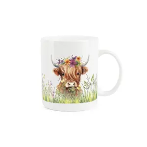 Highland Cow Mug - Floral Crown Brown Cow Tea/Coffee Bone China Mug Gift