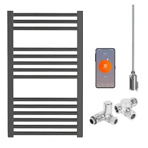 Bray Wifi Dual Fuel Heated Towel Rail With Thermostat, Timer, Straight, Black - W500 x H800 mm