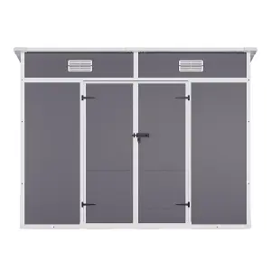 Outdoor Garden Plastic Double Door Storage Shed with Floor and Windows, Light Grey